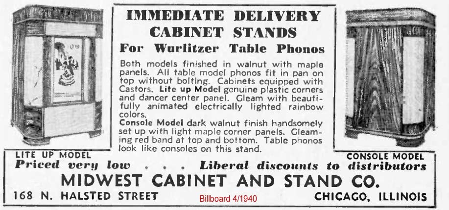 Midwest cabinet & Stand Company Phonograph Jukeboxes Light-Up Kit