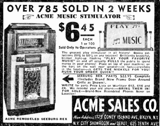 Seeburg Rex Acme Sales Phonograph