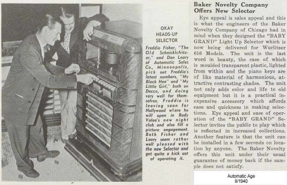 Baker Novelty Baby Grand Selector