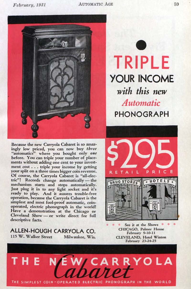 Allen Hough Carryola Phonograph Jukebox Musikbox
