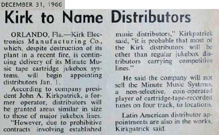 Kirk Electronics Minute Music Tape 4-track Phonograph Jukebox