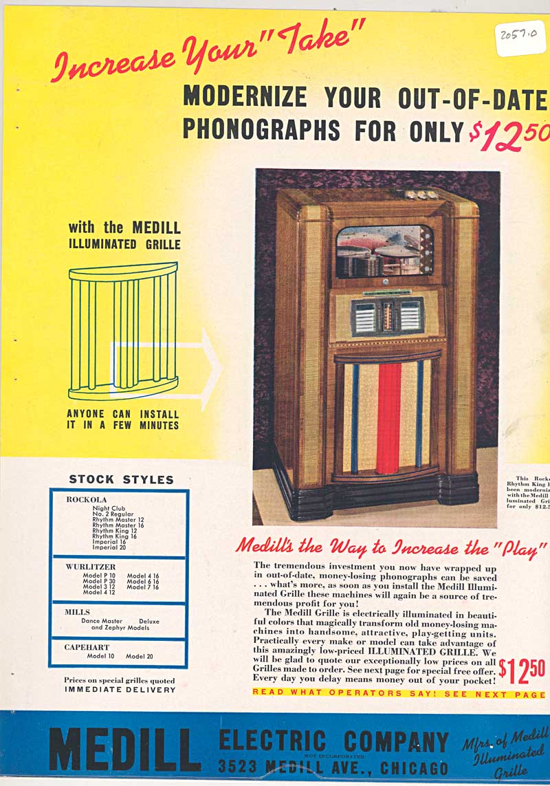 Medill Electric Company Phonograph Jukeboxes Light-Up Kit