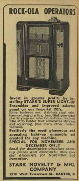 Stark Novelty Company Phonograph Jukeboxes Light-Up Kit
