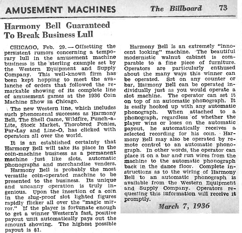Western Equipment & Supply Phonograph Harmony Bell