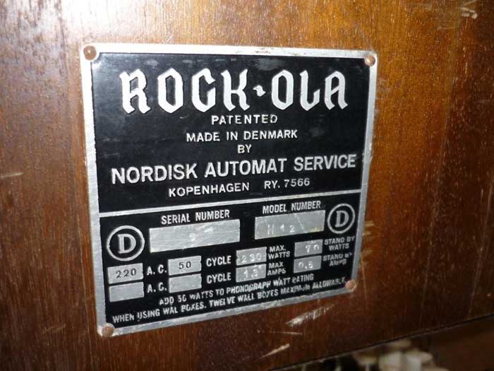 Nordisk Automat Service rock-ola Hideaway H12 Juke Box