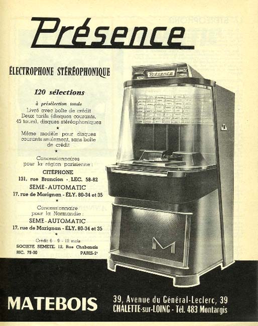 Matebois Présence 120 Jukebox Phonograph Electrophone Musikbox
