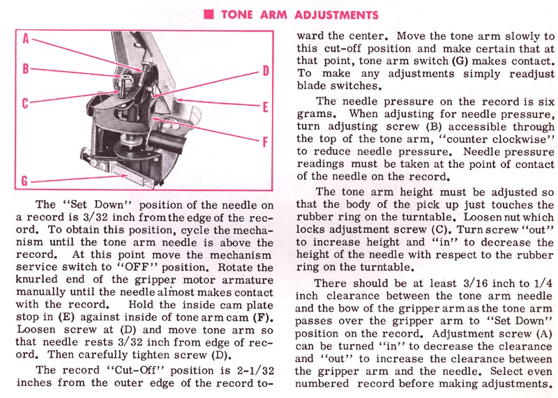 Rock-Ola Tonearm Adjustments