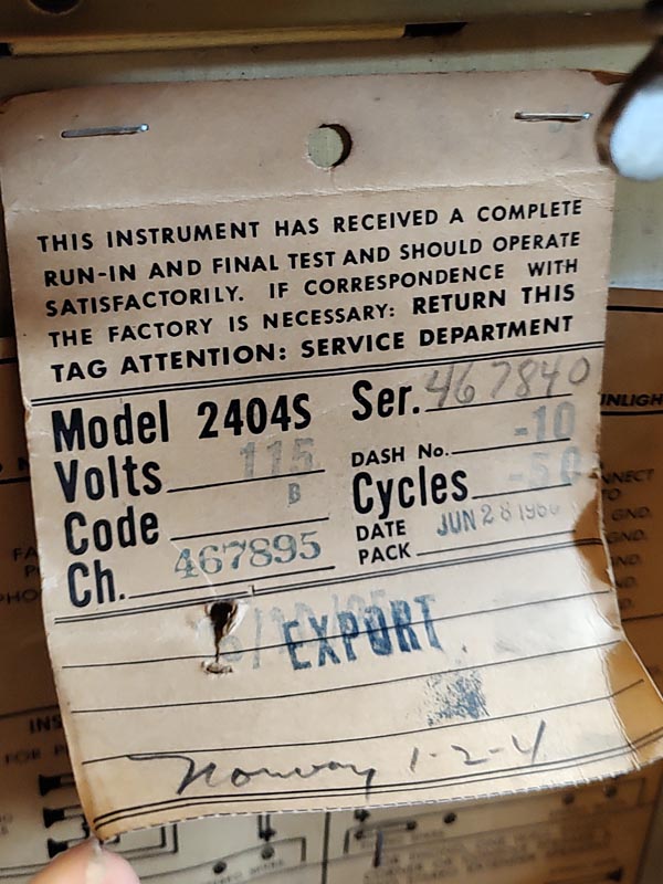 Wurlitzer 2404 Label Export 220V