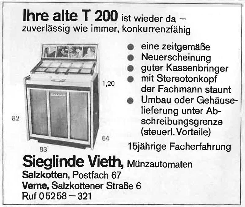 Sieglinde Vieth T200 Fernwähler wallbox Jukebox Musikbox