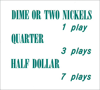 Pricing card  "DIME OR TWO NICKELS ...", turquoise 