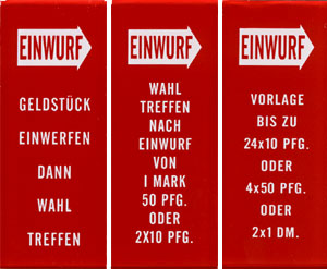 Instruction glass "Einwurf", German 