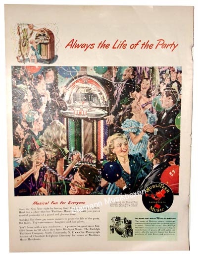 Wurlitzer Werbung "Always the Life of the Party" 