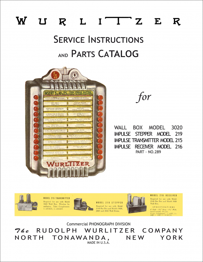 Service Instructions and Parts Catalog Wurlitzer 3020 