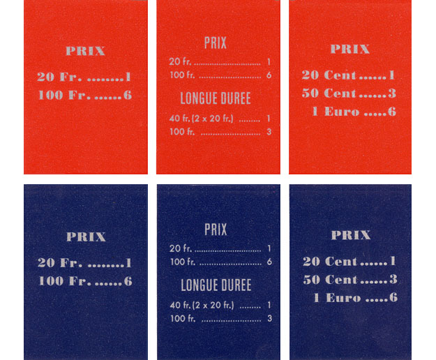 Pricing card, French 