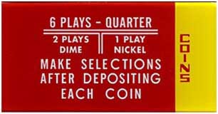 Instruktionsglas "Coins ... 6 Plays" 